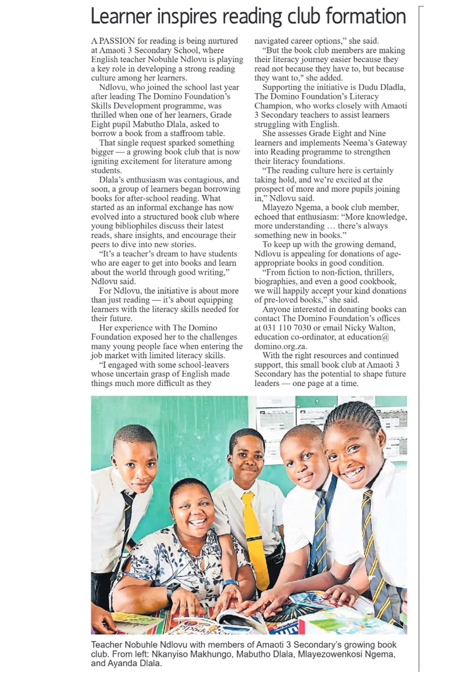 Investing in Literacy: Cox Yeats Partners with The Domino Foundation